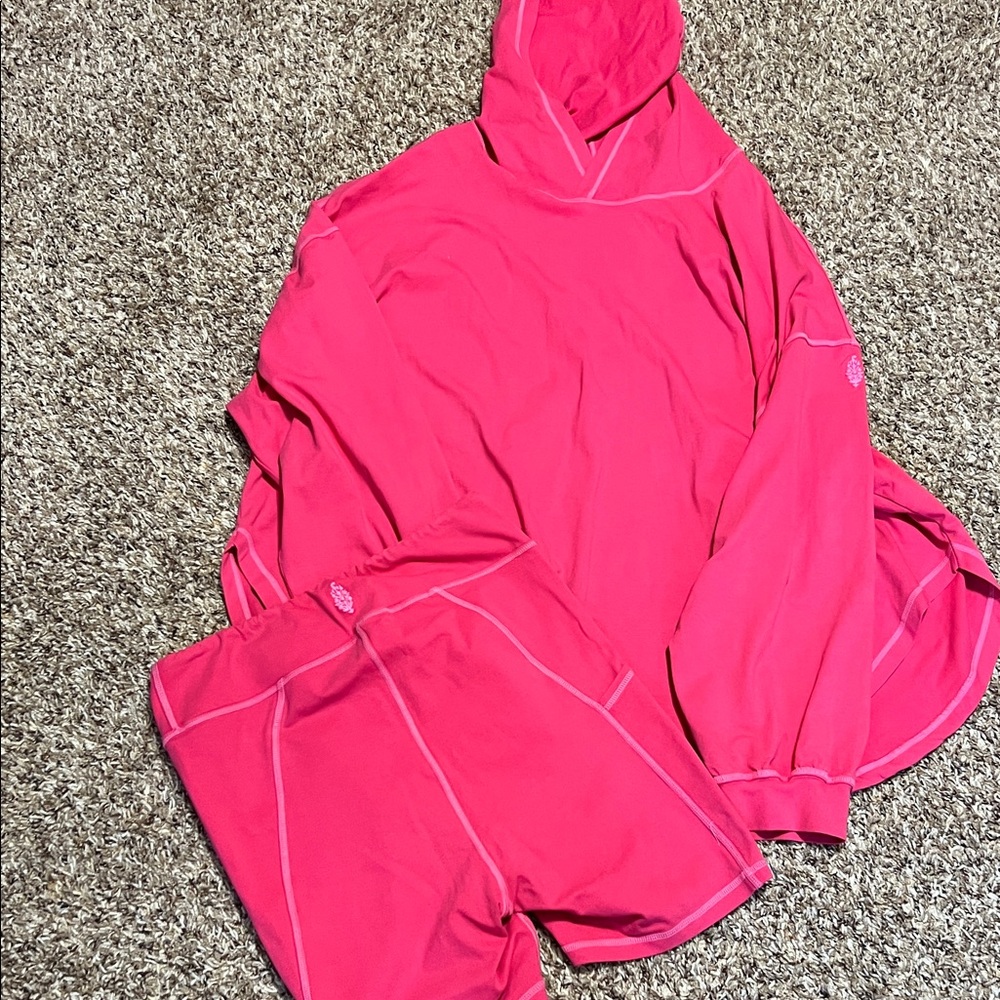 Bright Pink Hoodie and Shorts Set FP movement workout